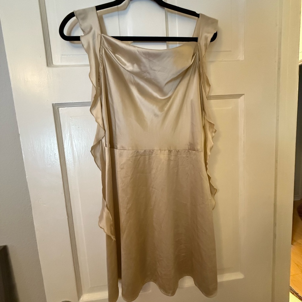 Stylish Cream Satin Dress with Ruffle Accents
